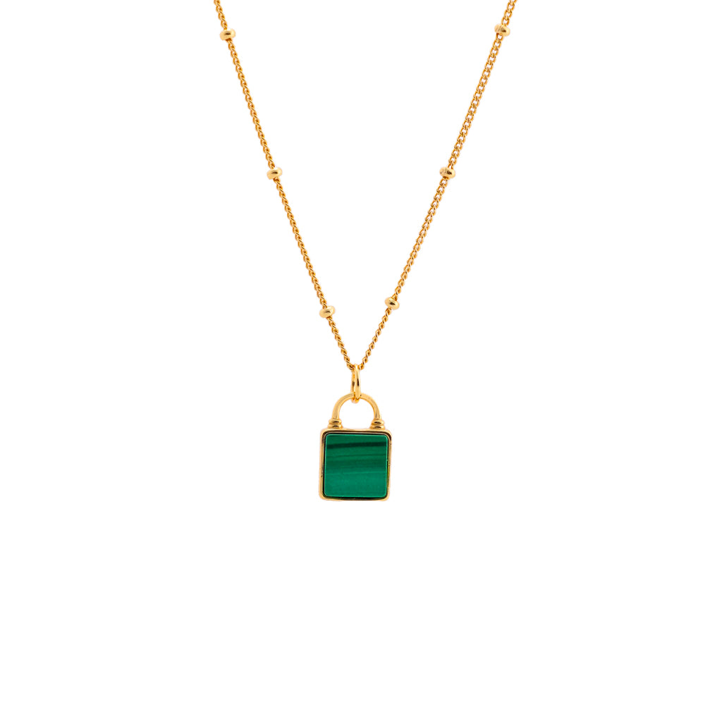 Collar con colgante de candado de malaquita
